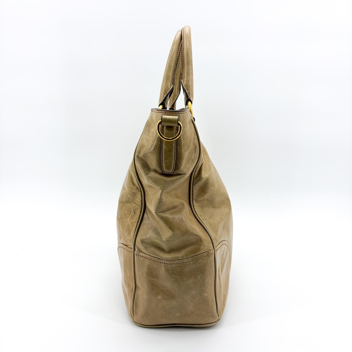 Prada Vitello Shine Tote Bag Khaki