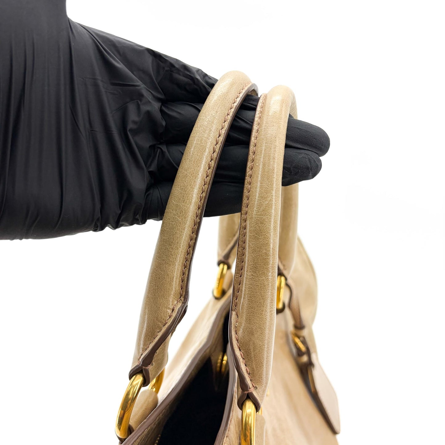 Prada Vitello Shine Tote Bag Khaki