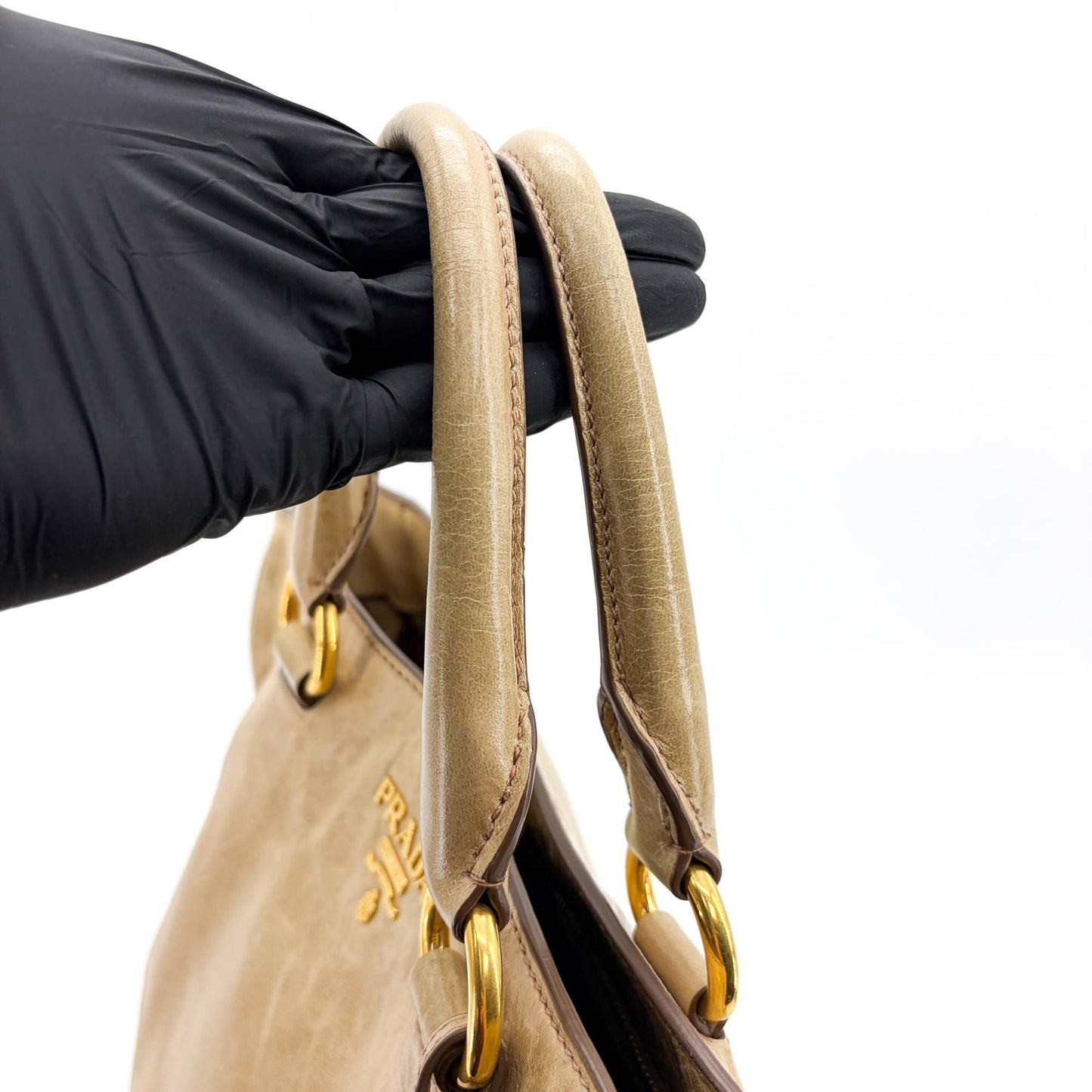 Prada Vitello Shine Tote Bag Khaki