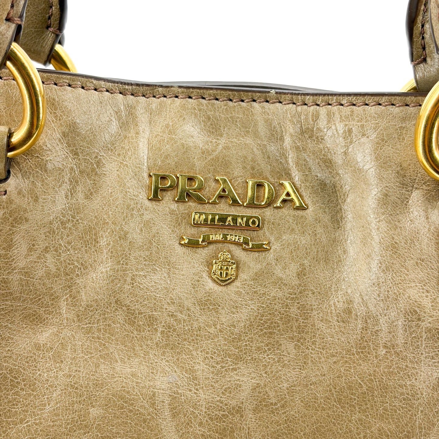 Prada Vitello Shine Tote Bag Khaki