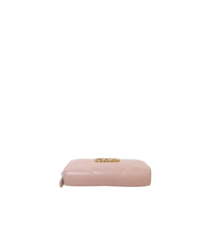 Chanel Pink Lambskin 19 Zipper Card Wallet