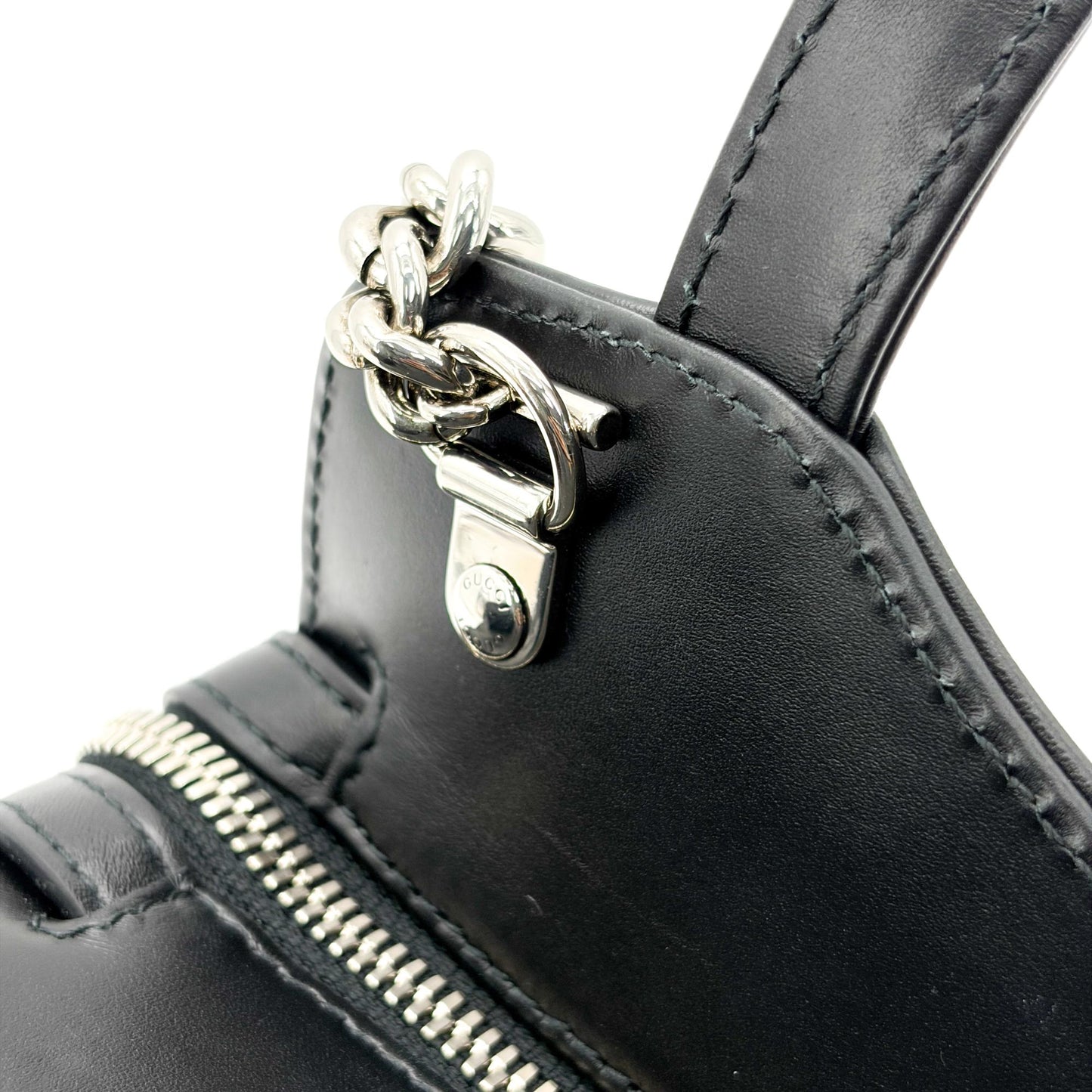 Gucci Vintage Interlocking G Circle Logo Leather Handbag Black