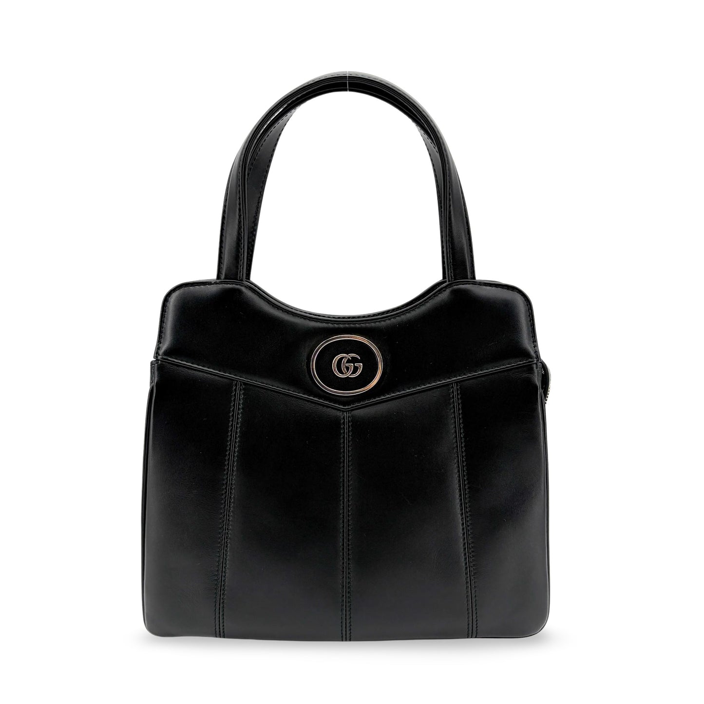 Gucci Vintage Interlocking G Circle Logo Leather Handbag Black