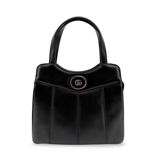 Gucci Vintage Interlocking G Circle Logo Leather Handbag Black