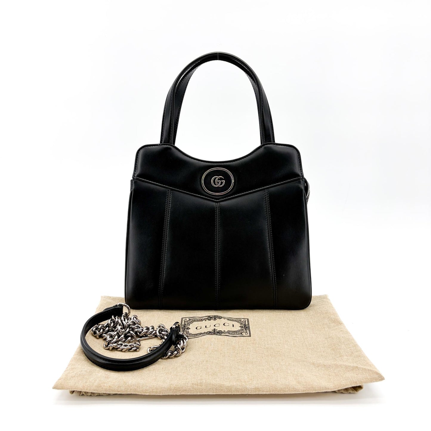 Gucci Vintage Interlocking G Circle Logo Leather Handbag Black