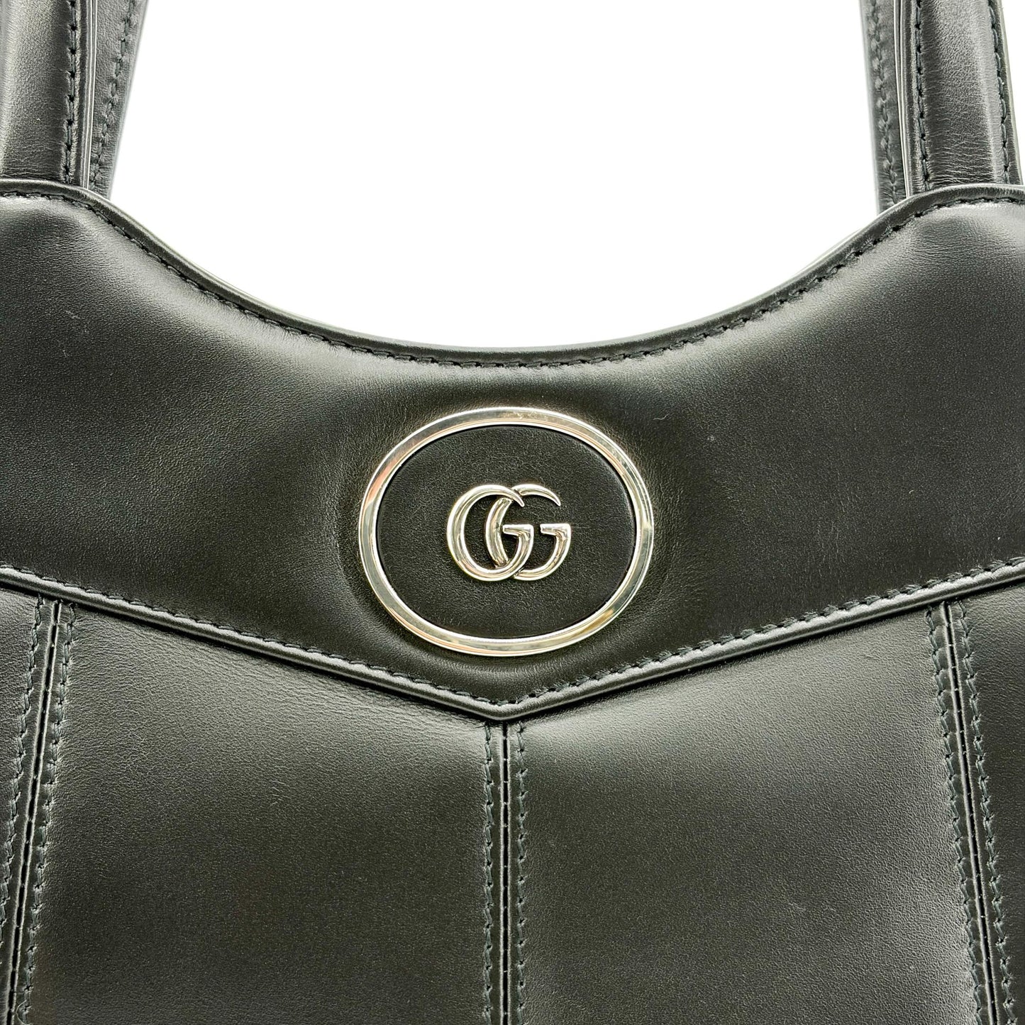 Gucci Vintage Interlocking G Circle Logo Leather Handbag Black