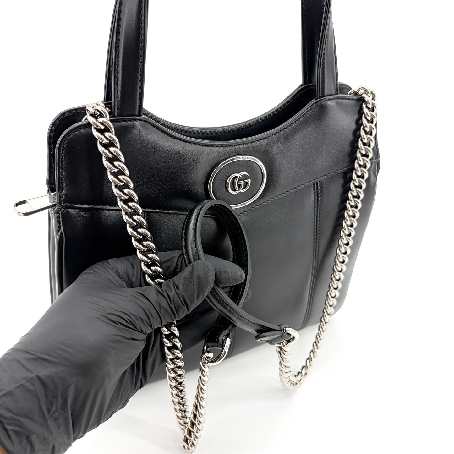Gucci Vintage Interlocking G Circle Logo Leather Handbag Black