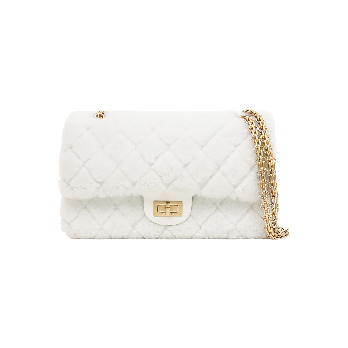 Chanel 2.55 Medium White Shearling Shoulder Bag 30s