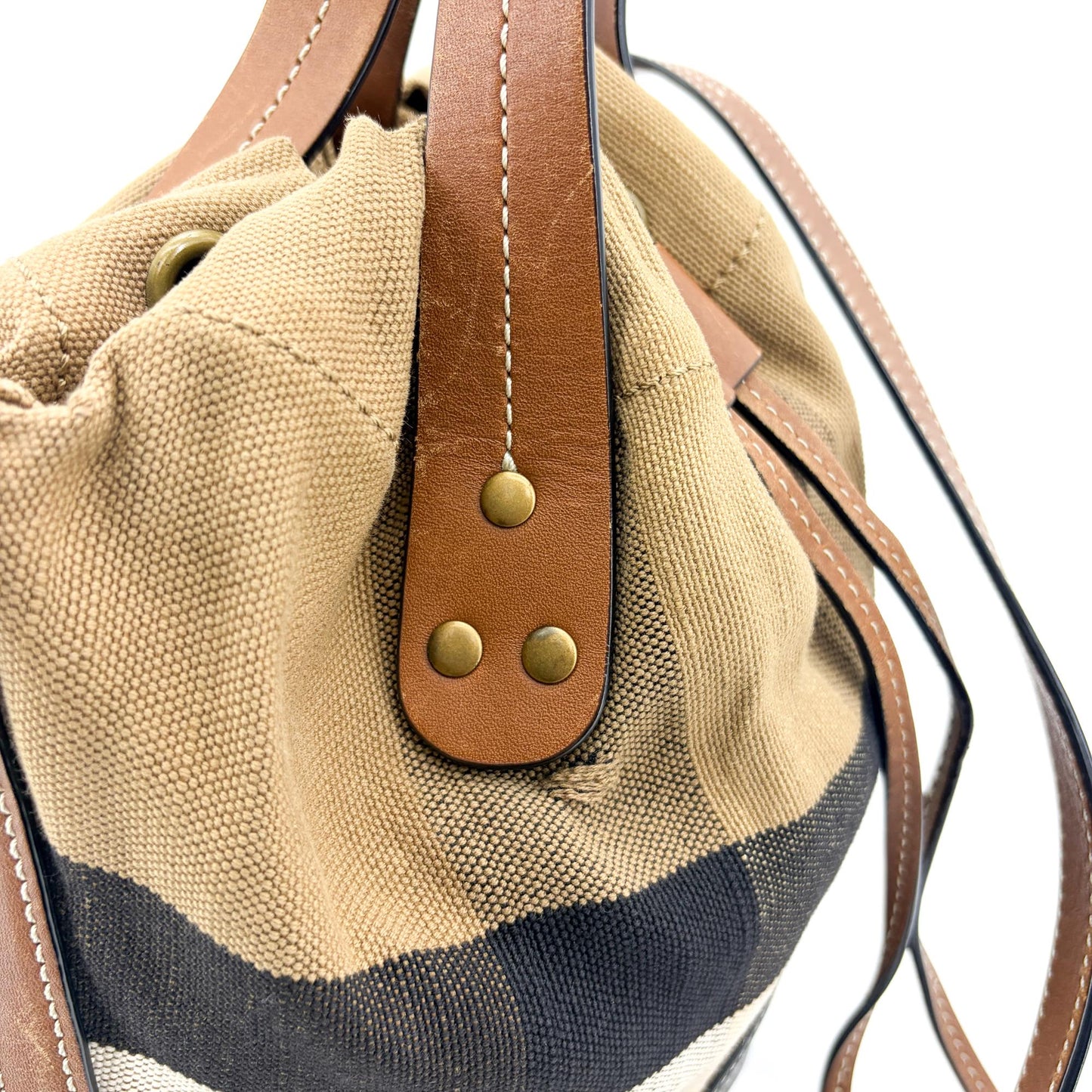Burberry Medium Ashby Canvas Check Bucket Bag Black Brown