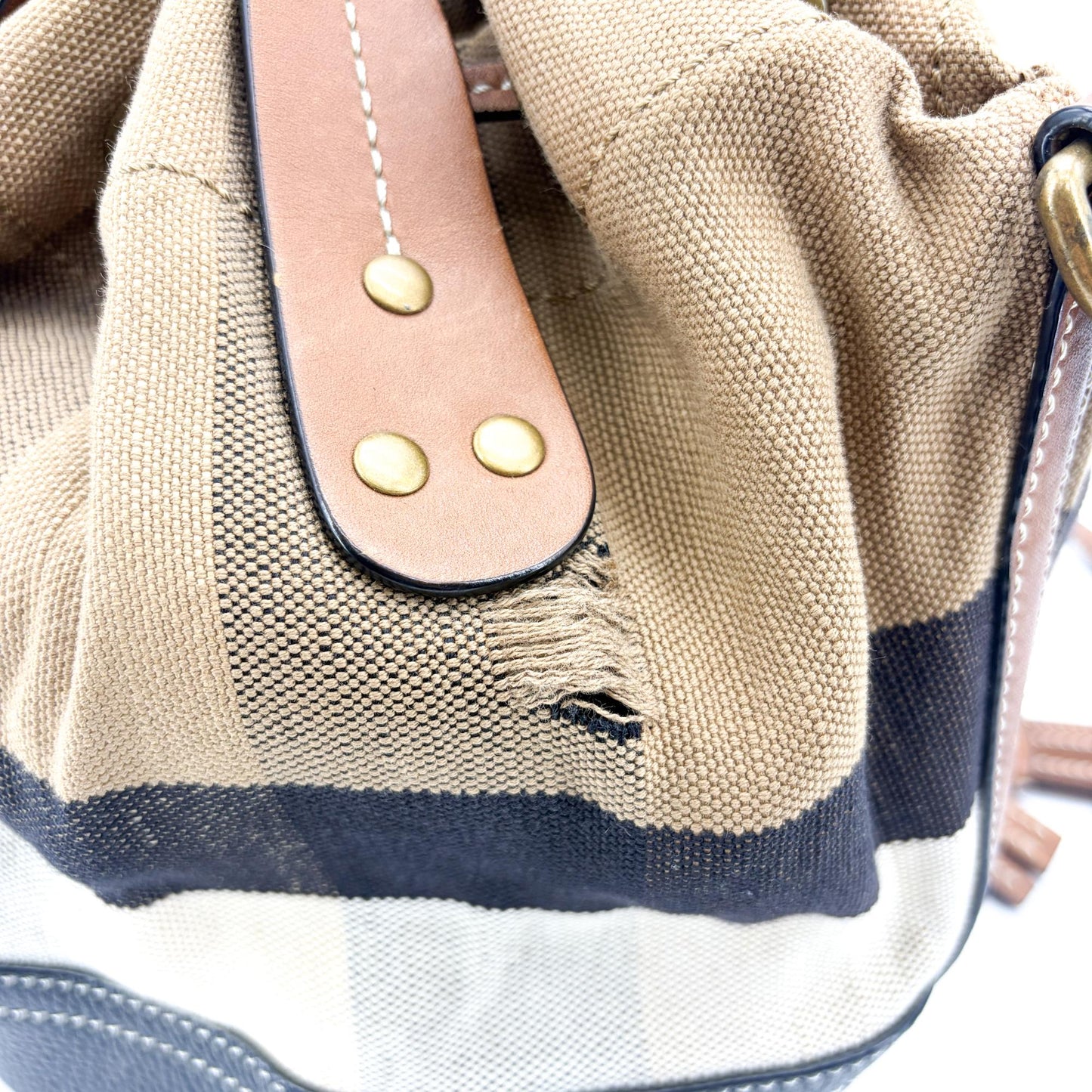 Burberry Medium Ashby Canvas Check Bucket Bag Black Brown