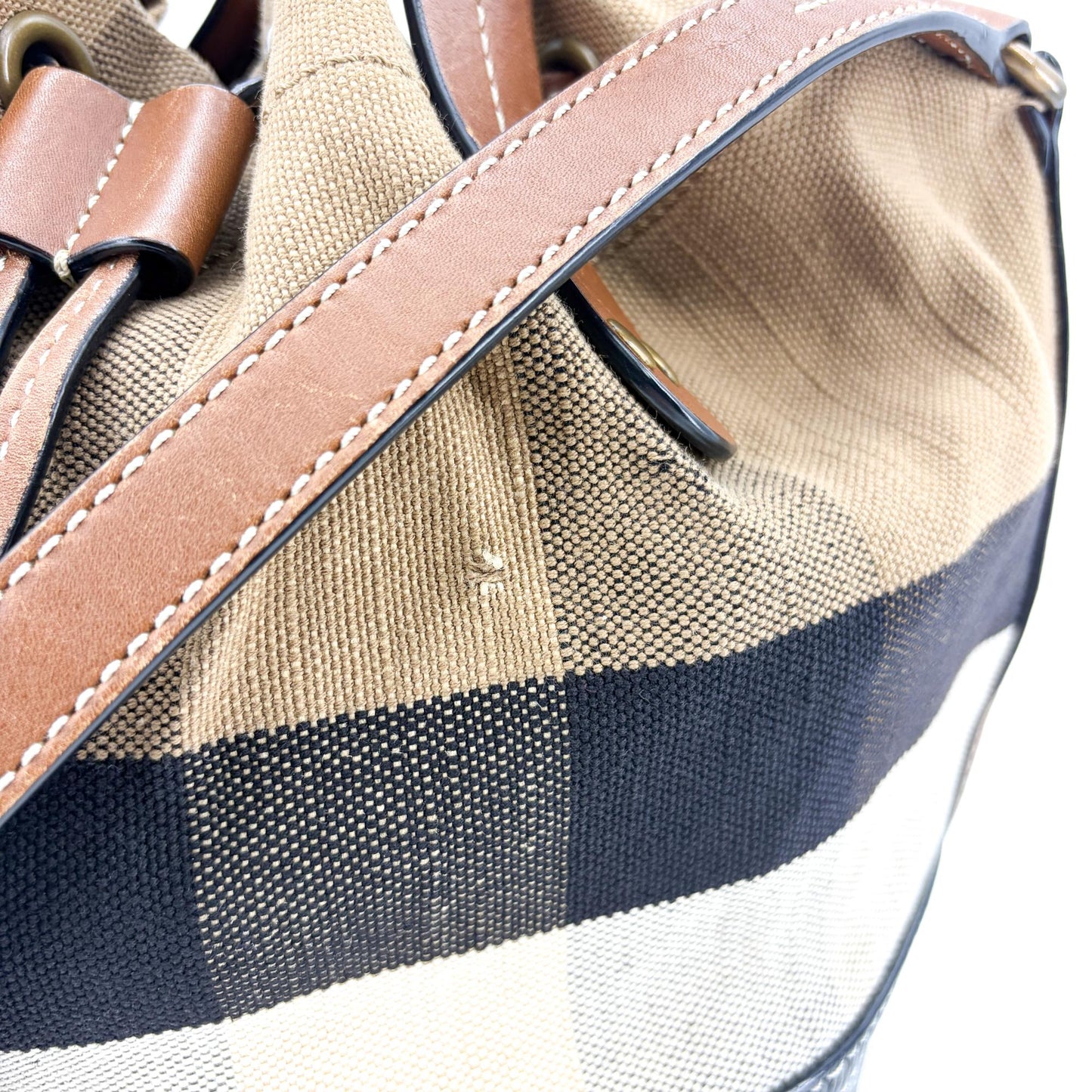Burberry Medium Ashby Canvas Check Bucket Bag Black Brown