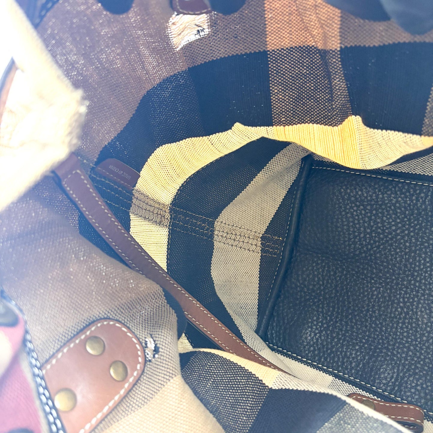 Burberry Medium Ashby Canvas Check Bucket Bag Black Brown
