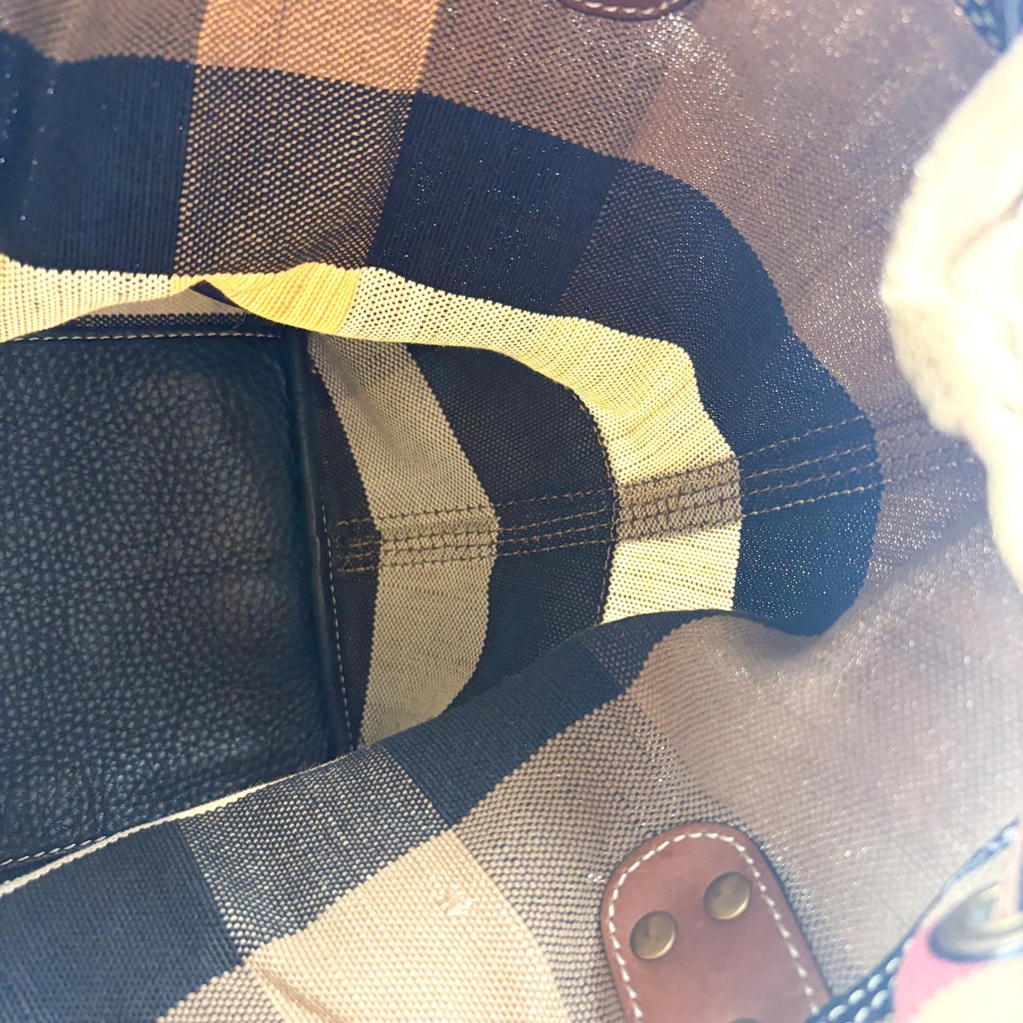 Burberry Medium Ashby Canvas Check Bucket Bag Black Brown