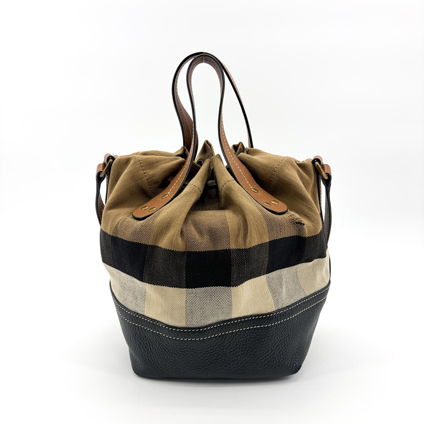 Burberry Medium Ashby Canvas Check Bucket Bag Black Brown