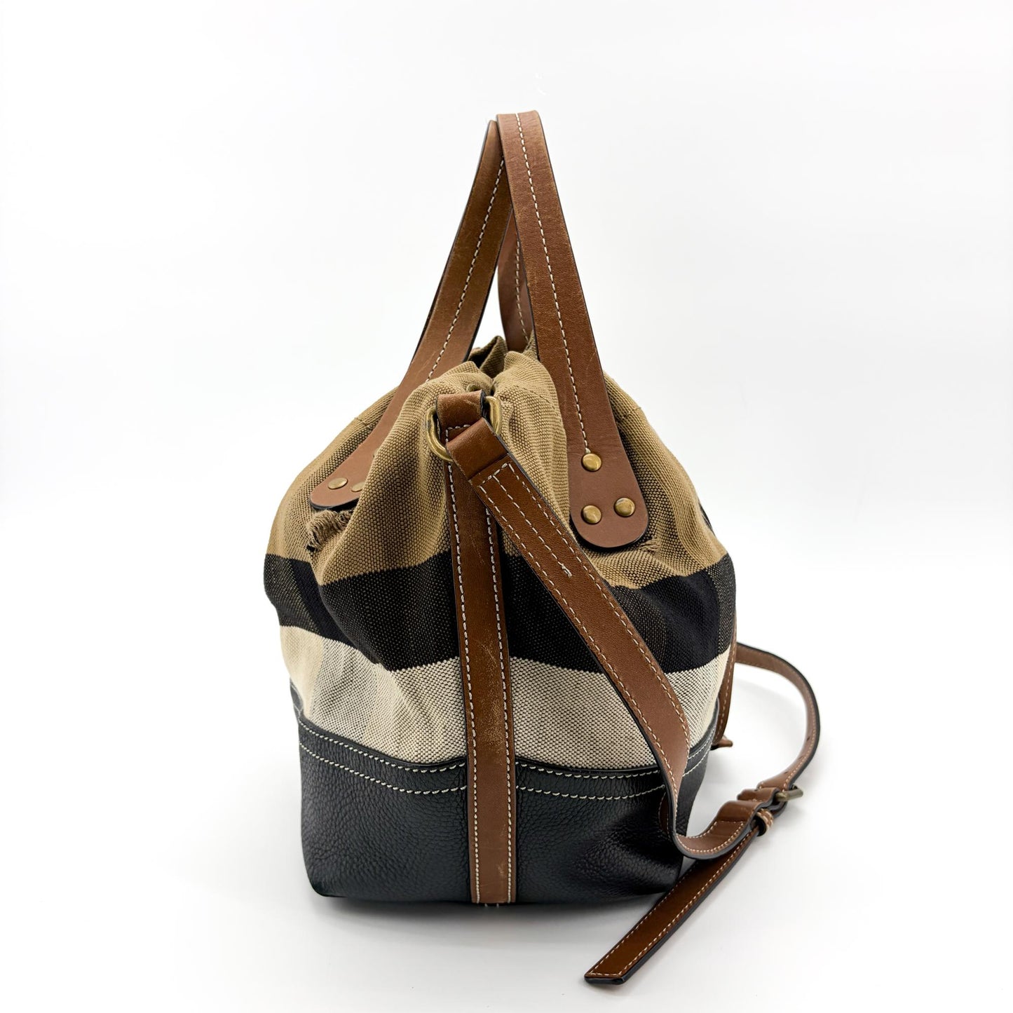 Burberry Medium Ashby Canvas Check Bucket Bag Black Brown