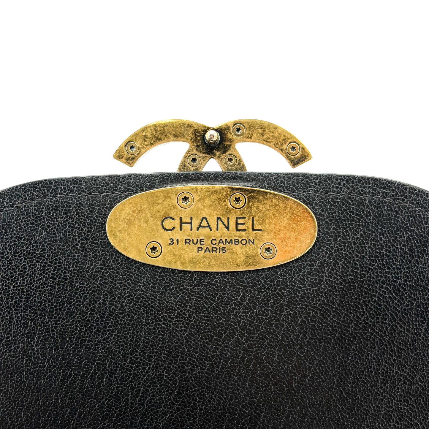 Chanel Lambskin Round Flap Top Handle Bag Black Gold Hardware