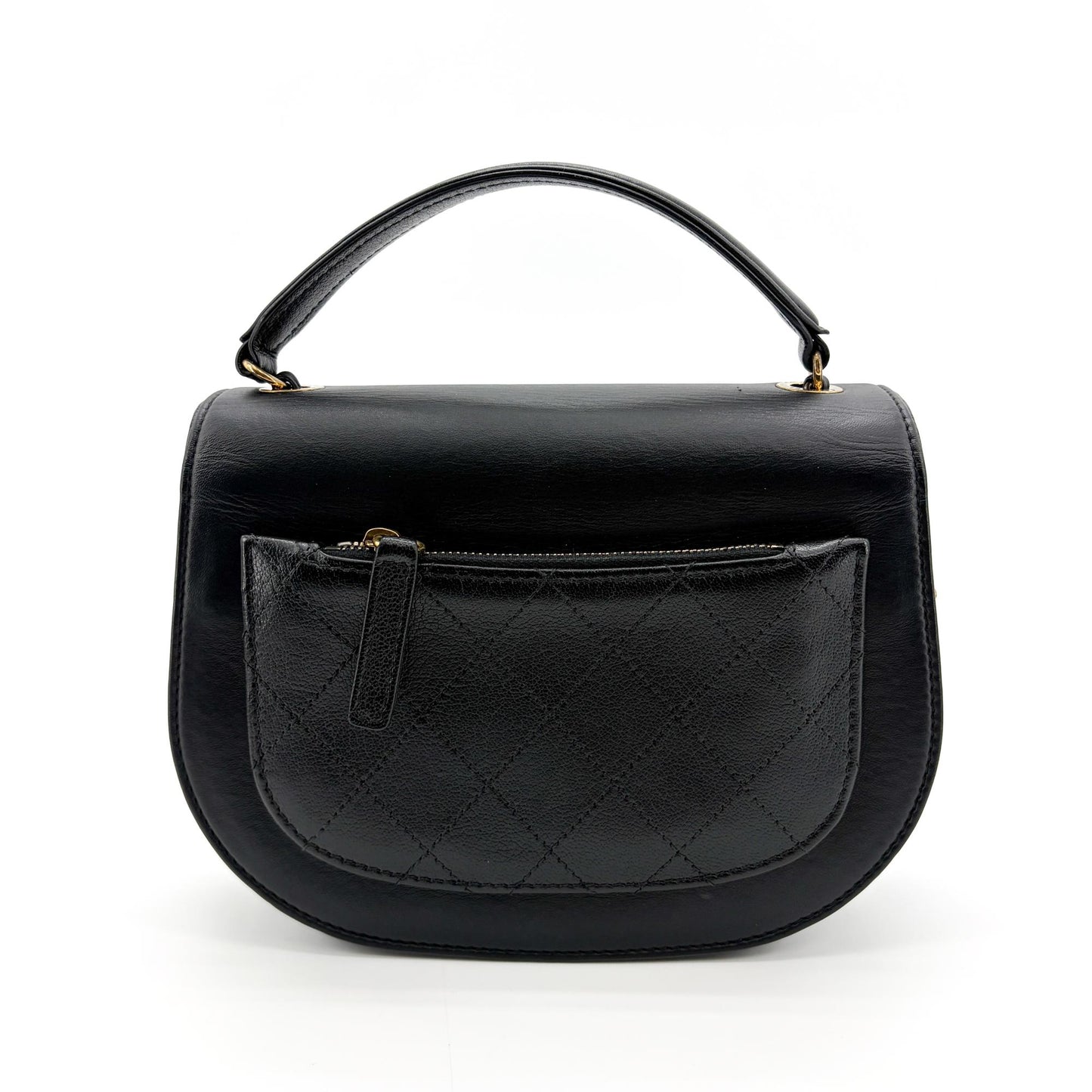 Chanel Lambskin Round Flap Top Handle Bag Black Gold Hardware