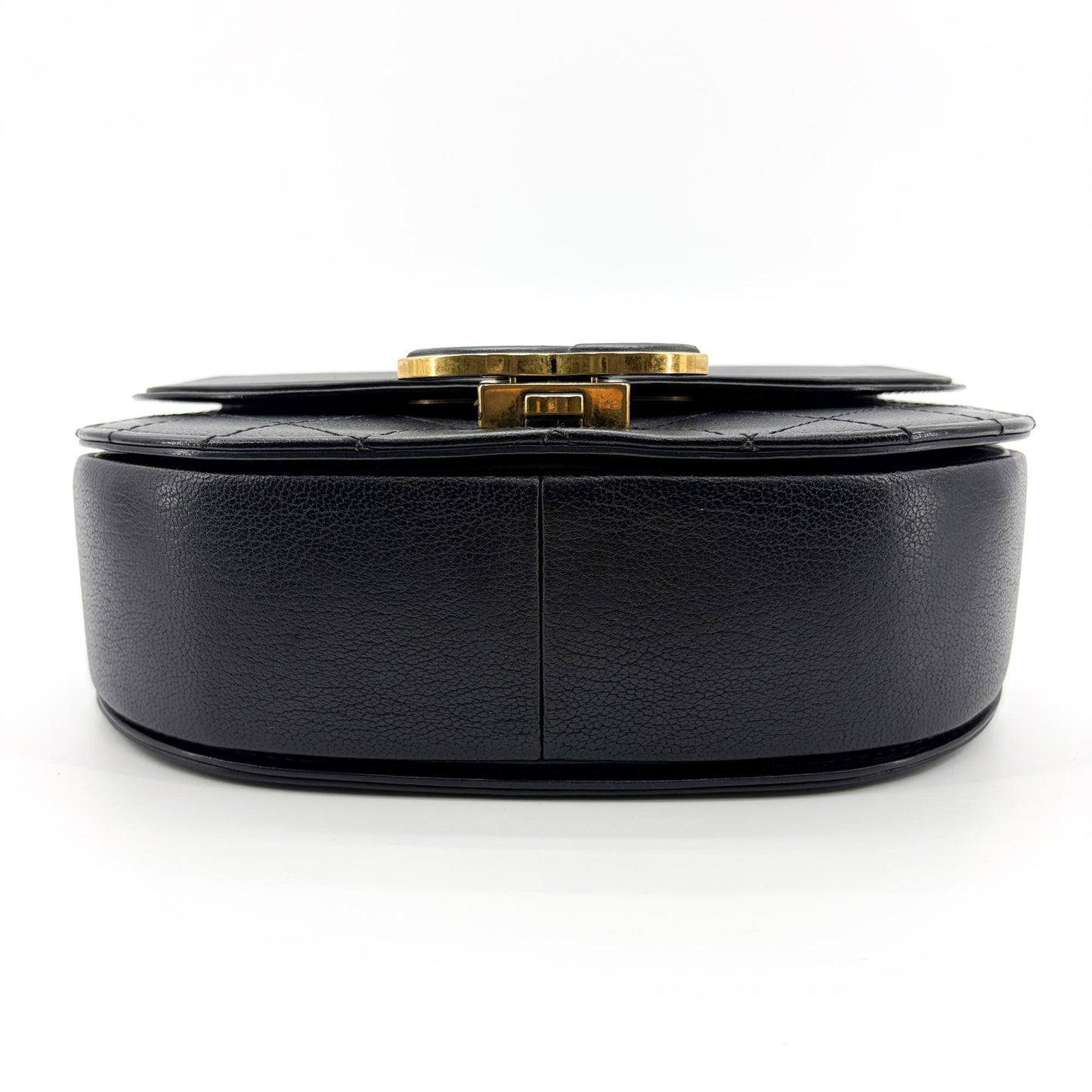 Chanel Lambskin Round Flap Top Handle Bag Black Gold Hardware