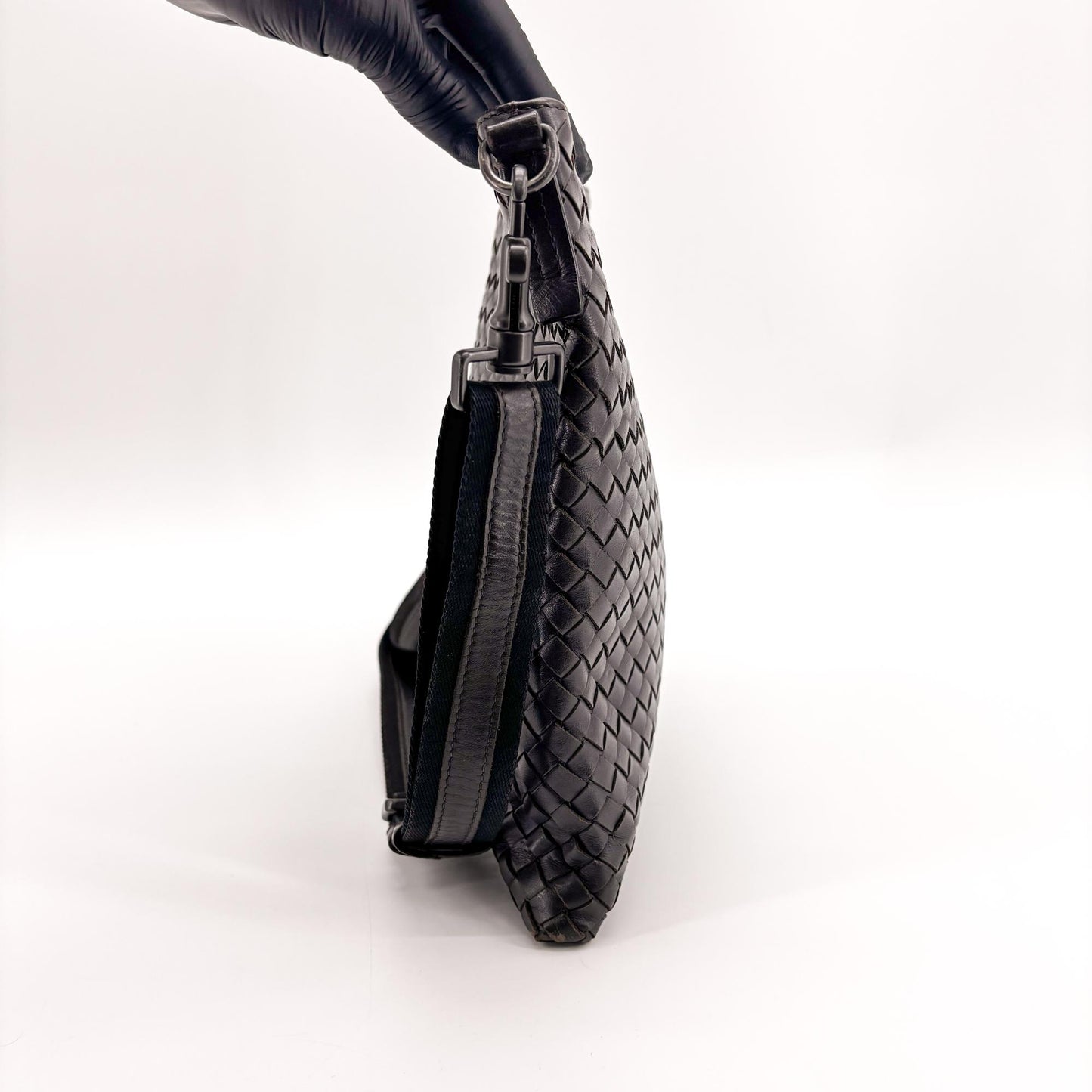 Bottega Veneta Intrecciato Messenger Bag Black