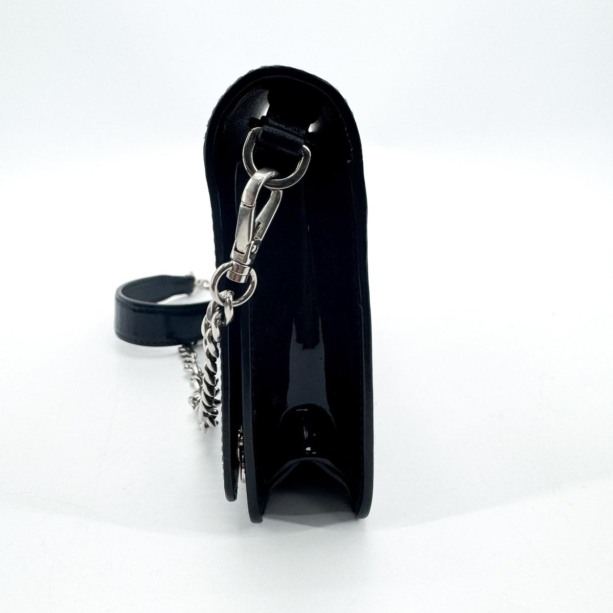 Miu Miu Patent Crystal Logo Chain Crossbody Bag Black