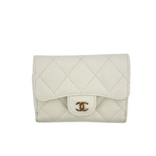 Chanel Classic Flap Card Wallet Caviar Gold Hardware White