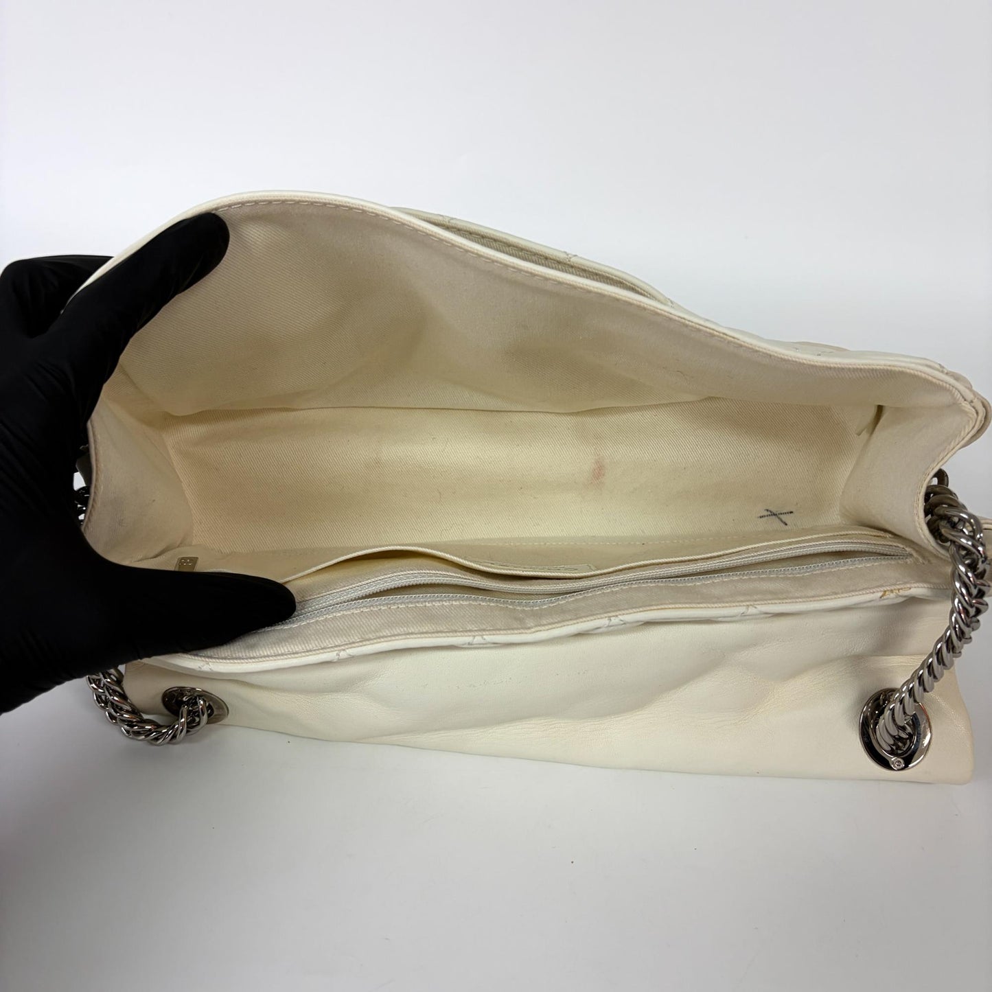 Chanel Cream Quilted Lambskin Silver Hardware Flap Bag 11 Series