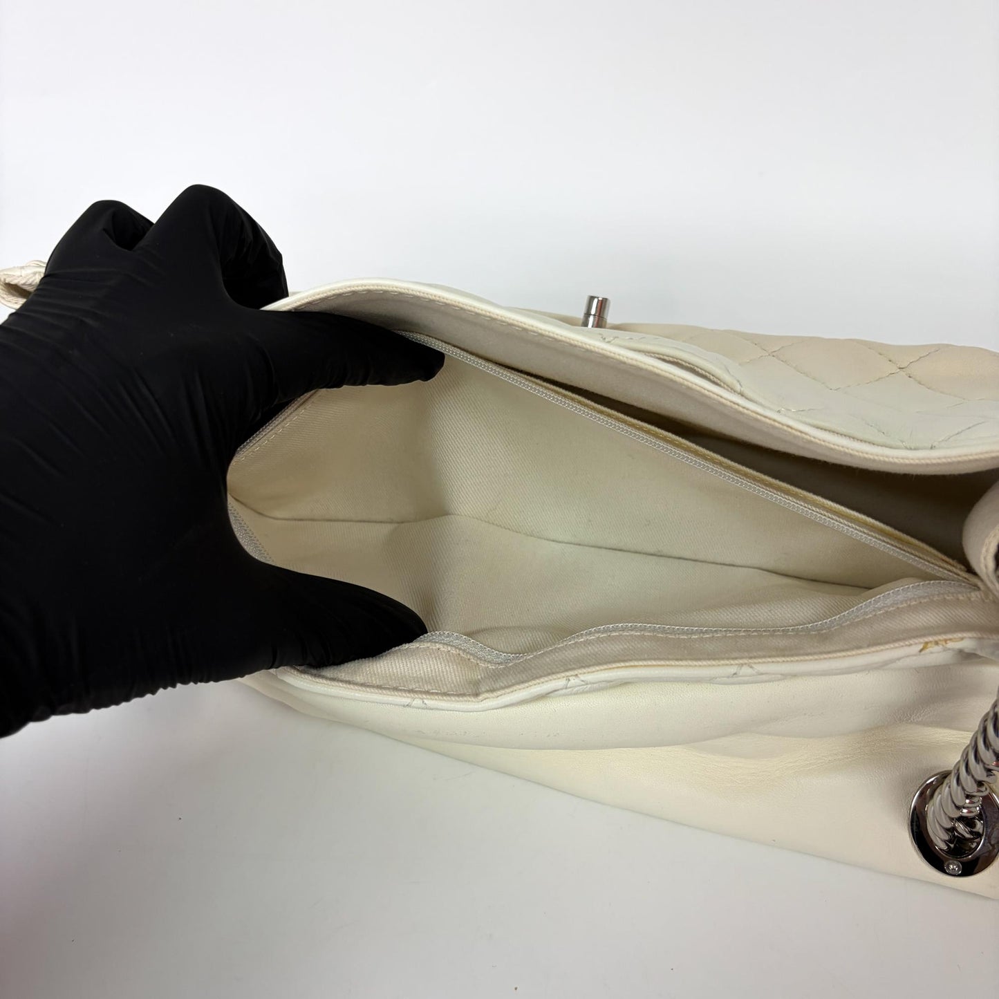 Chanel Cream Quilted Lambskin Silver Hardware Flap Bag 11 Series