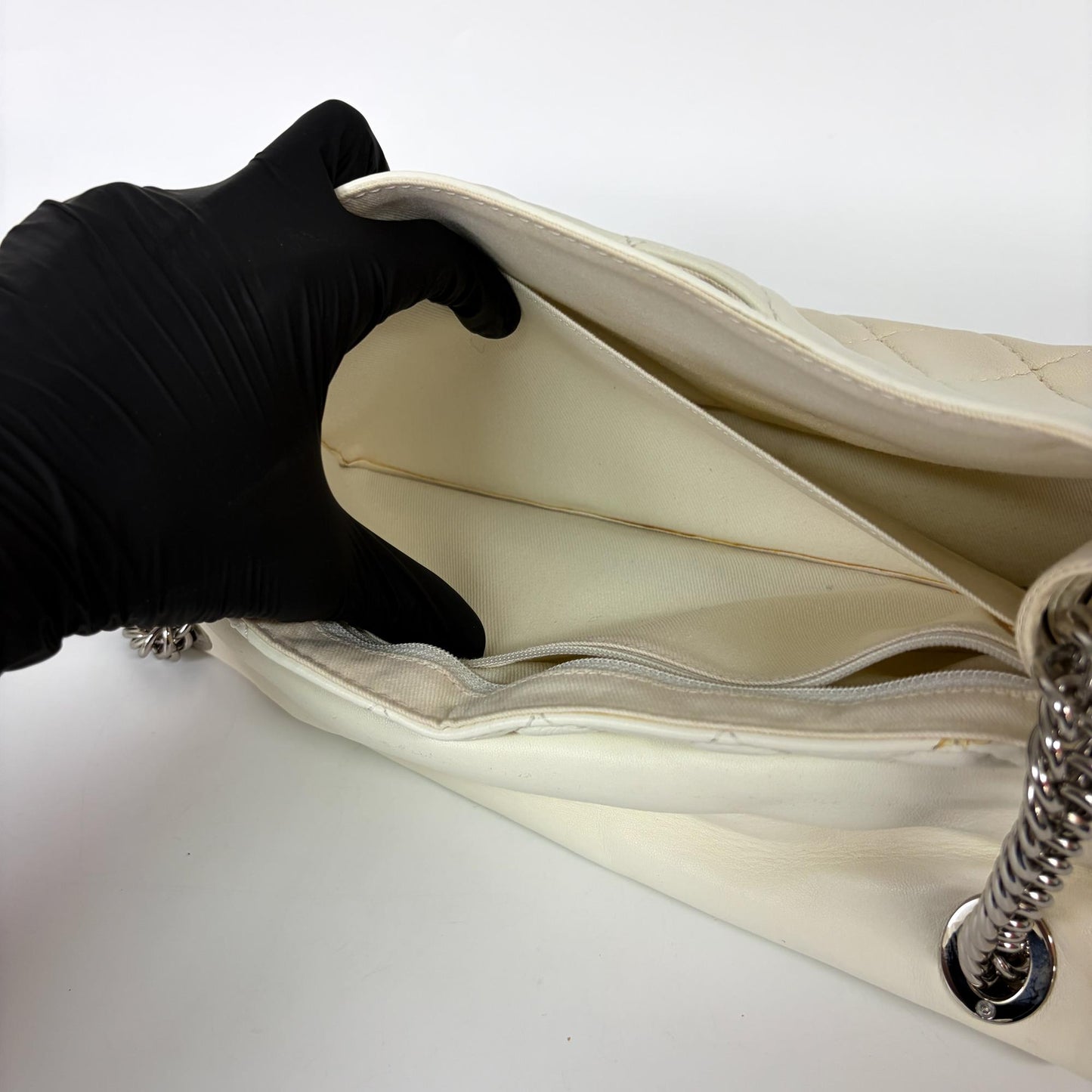 Chanel Cream Quilted Lambskin Silver Hardware Flap Bag 11 Series