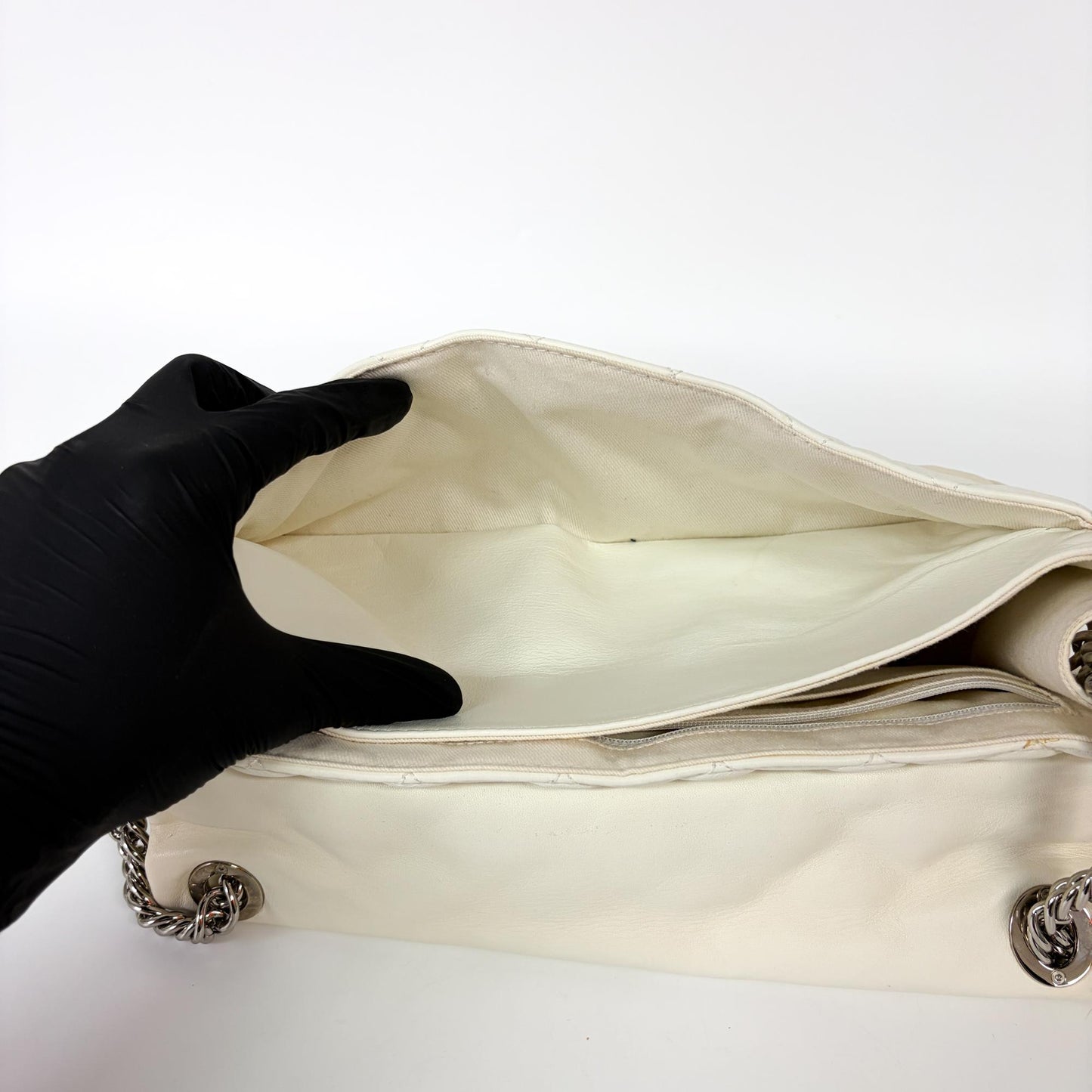 Chanel Cream Quilted Lambskin Silver Hardware Flap Bag 11 Series