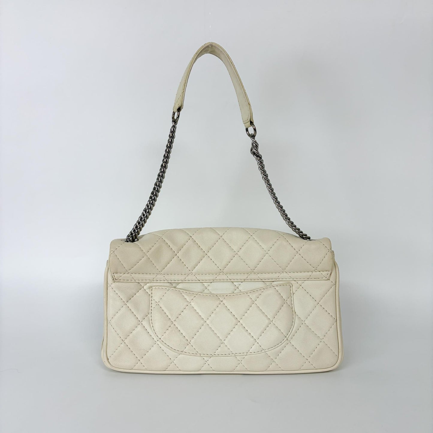 Chanel Cream Quilted Lambskin Silver Hardware Flap Bag 11 Series