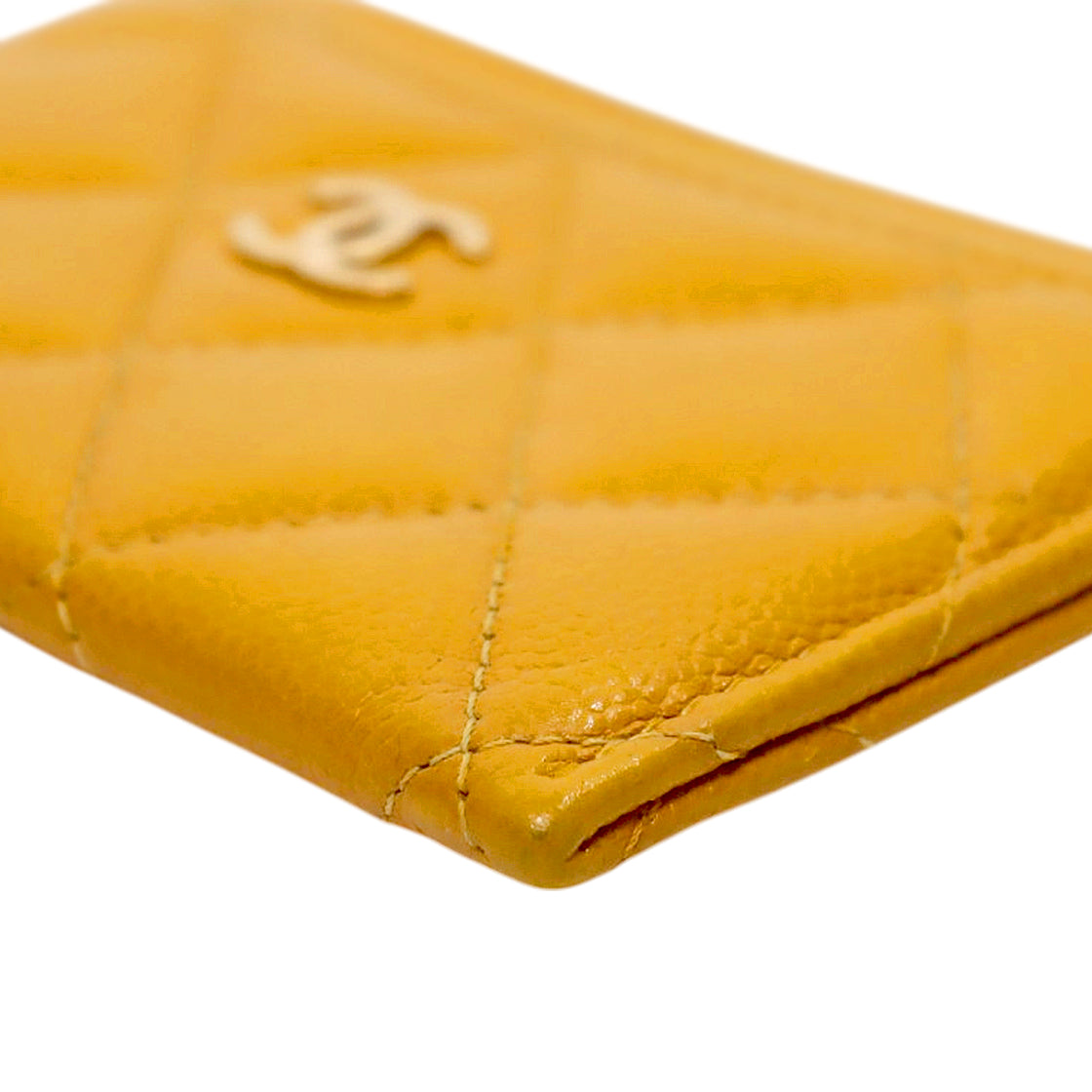 Chanel Yellow Caviar Skin Card Holder Wallet