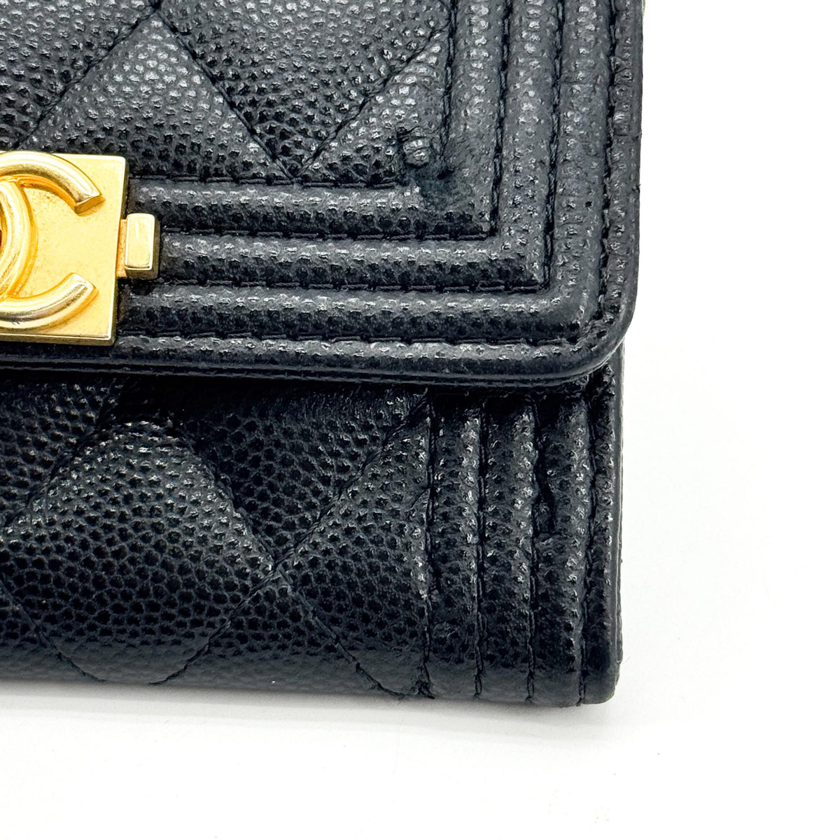 Chanel Boy Chanel Flap Card Wallet Caviar Gold Hardware Black