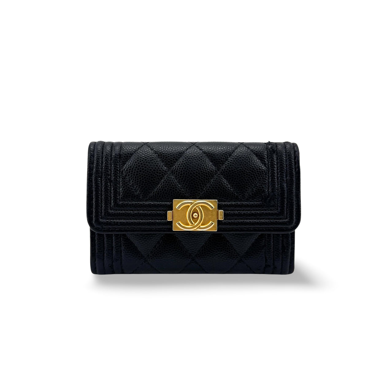 Chanel Boy Chanel Flap Card Wallet Caviar Gold Hardware Black