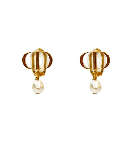 Dior Pearl Petite CD Earrings in Gold