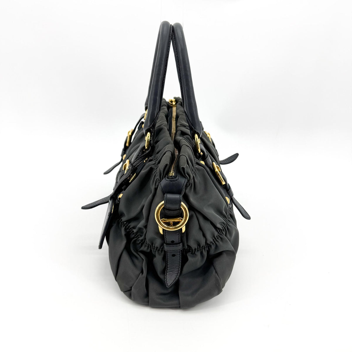Prada Tessuto Gaufre Sherring Tote Bag Dark Gray