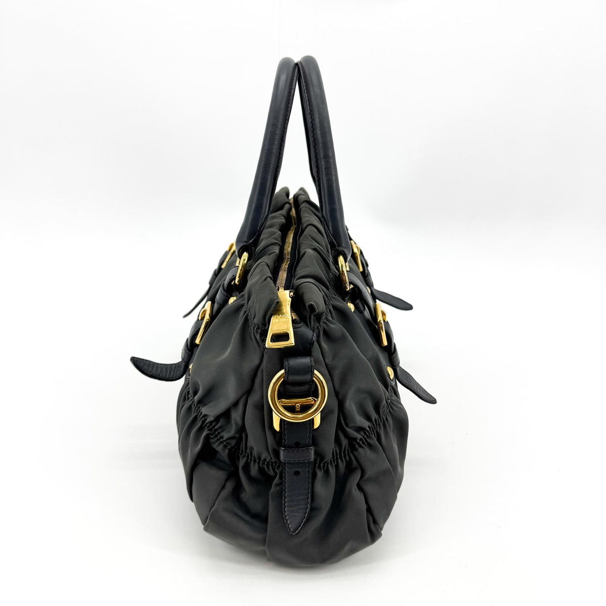 Prada Tessuto Gaufre Sherring Tote Bag Dark Gray