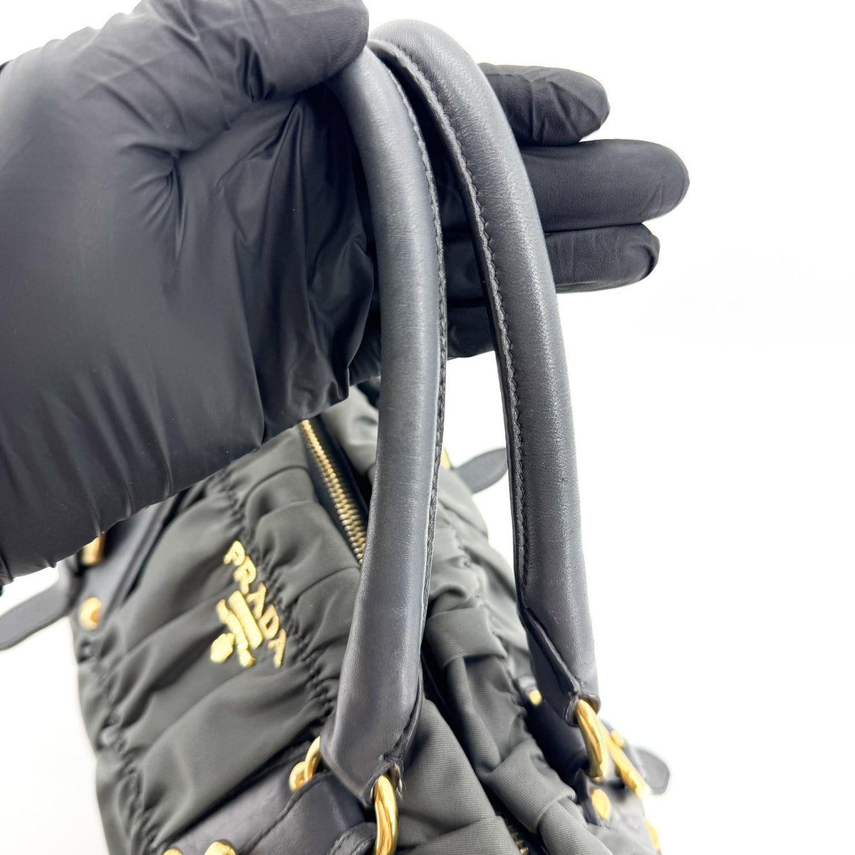 Prada Tessuto Gaufre Sherring Tote Bag Dark Gray