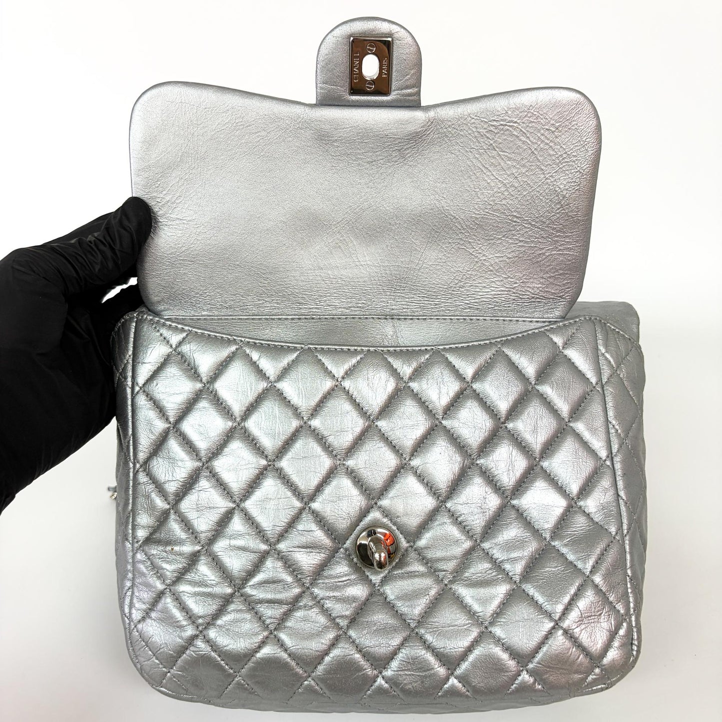 Chanel Metallic Silver Quilted Lambskin Flap Bag Silver Hardware