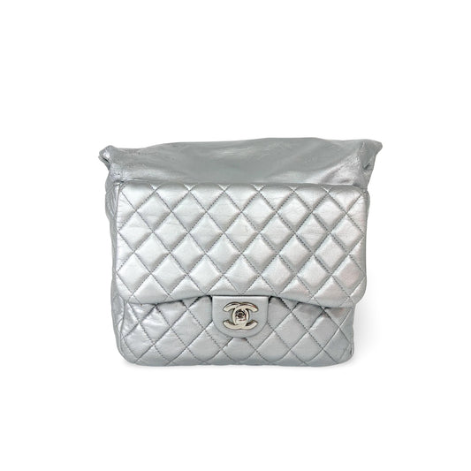 Chanel Metallic Silver Quilted Lambskin Flap Bag Silver Hardware