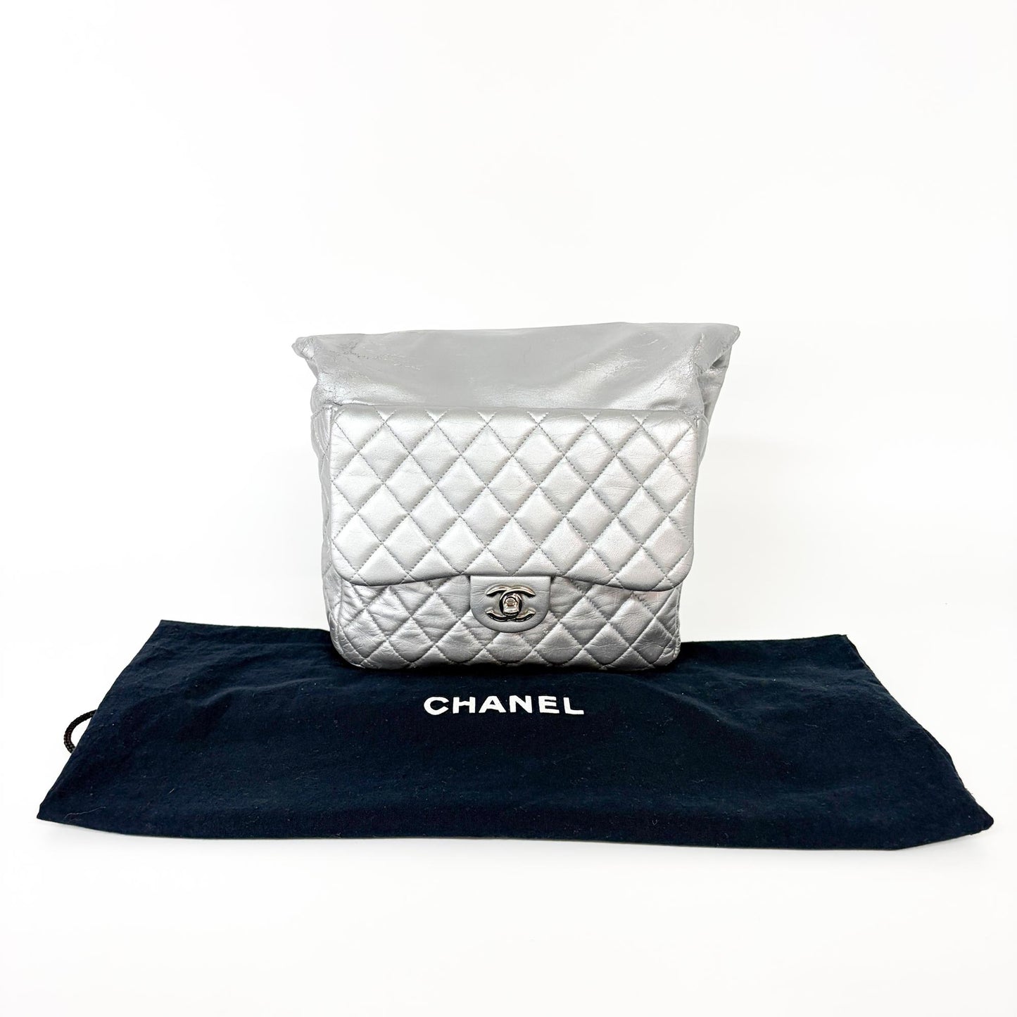 Chanel Metallic Silver Quilted Lambskin Flap Bag Silver Hardware