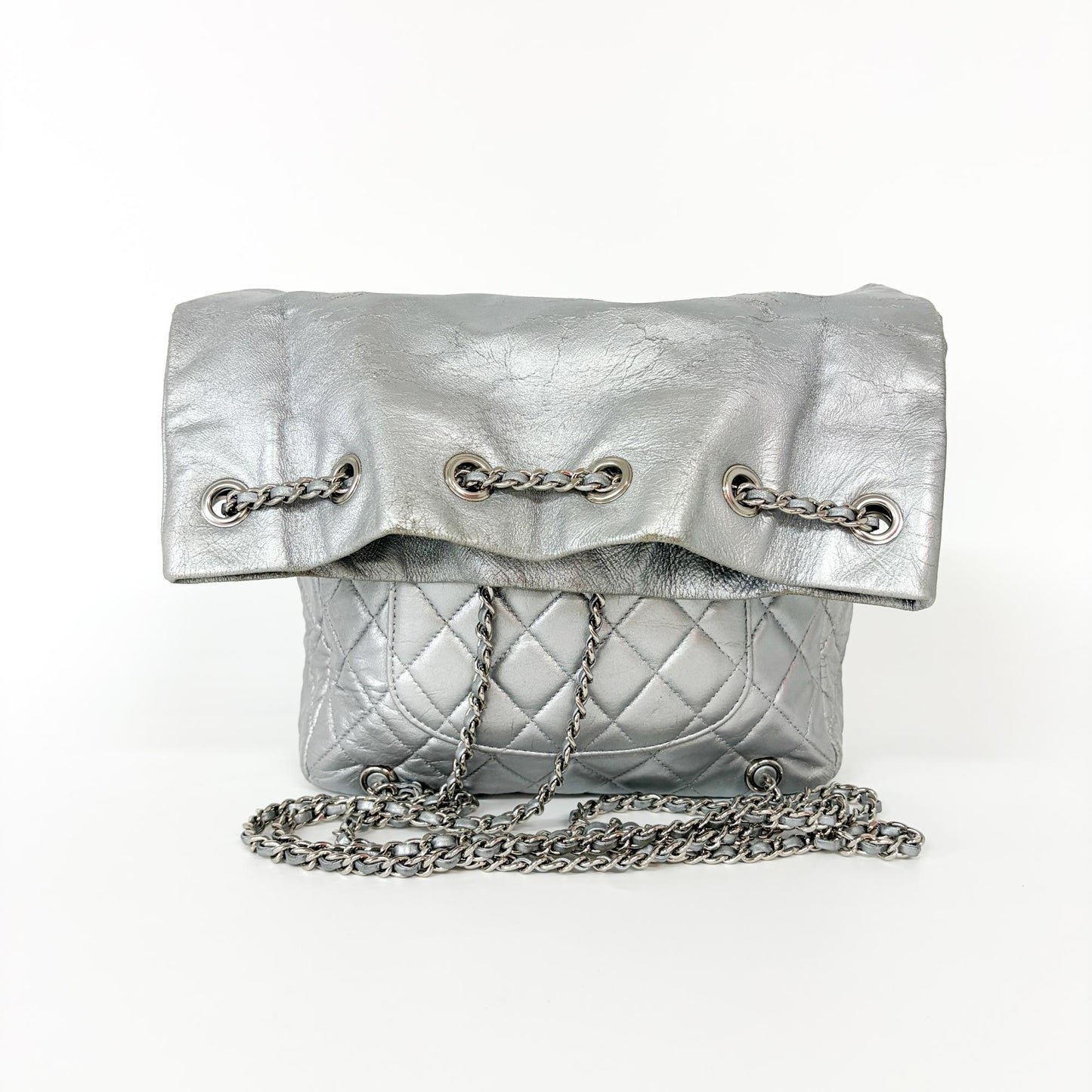 Chanel Metallic Silver Quilted Lambskin Flap Bag Silver Hardware