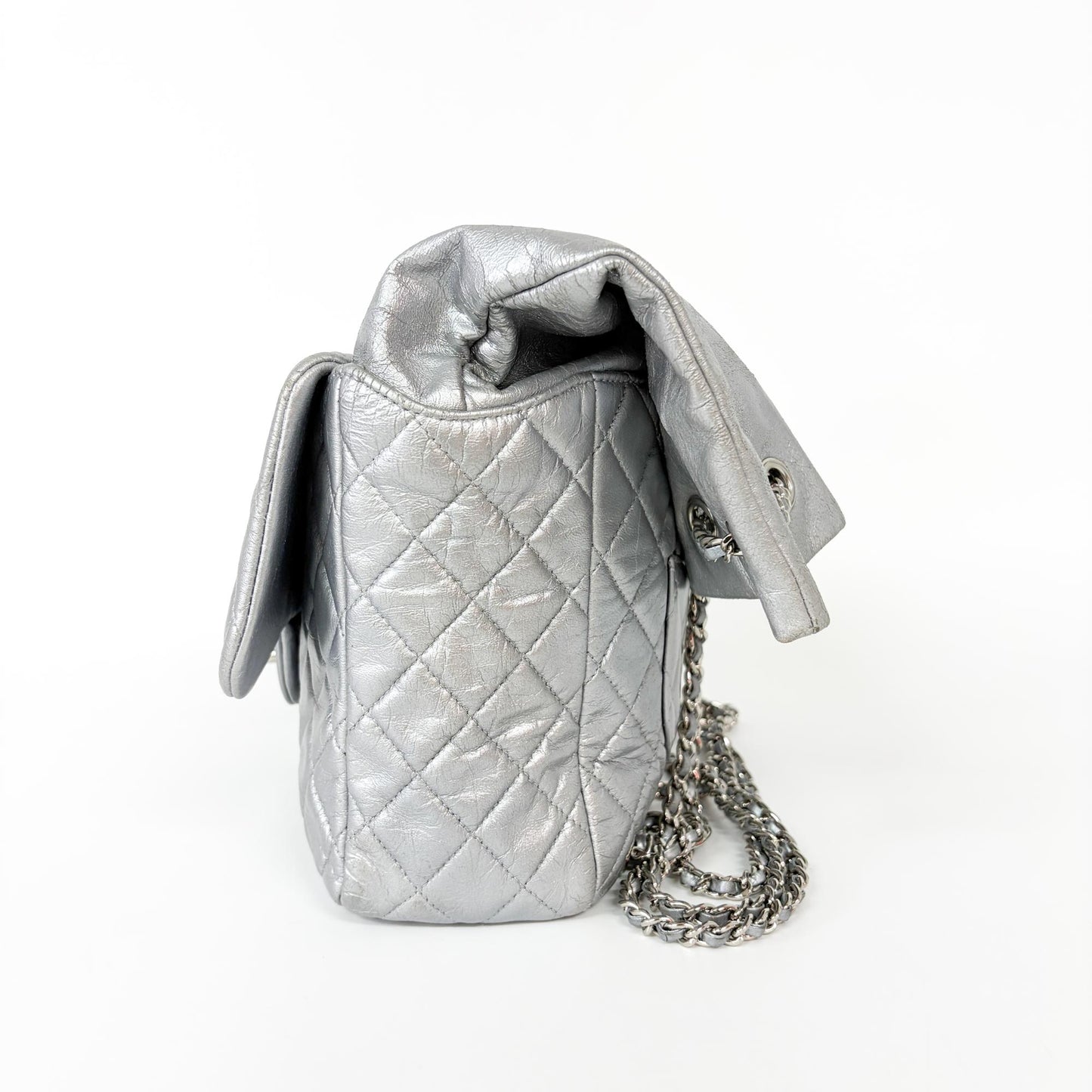 Chanel Metallic Silver Quilted Lambskin Flap Bag Silver Hardware