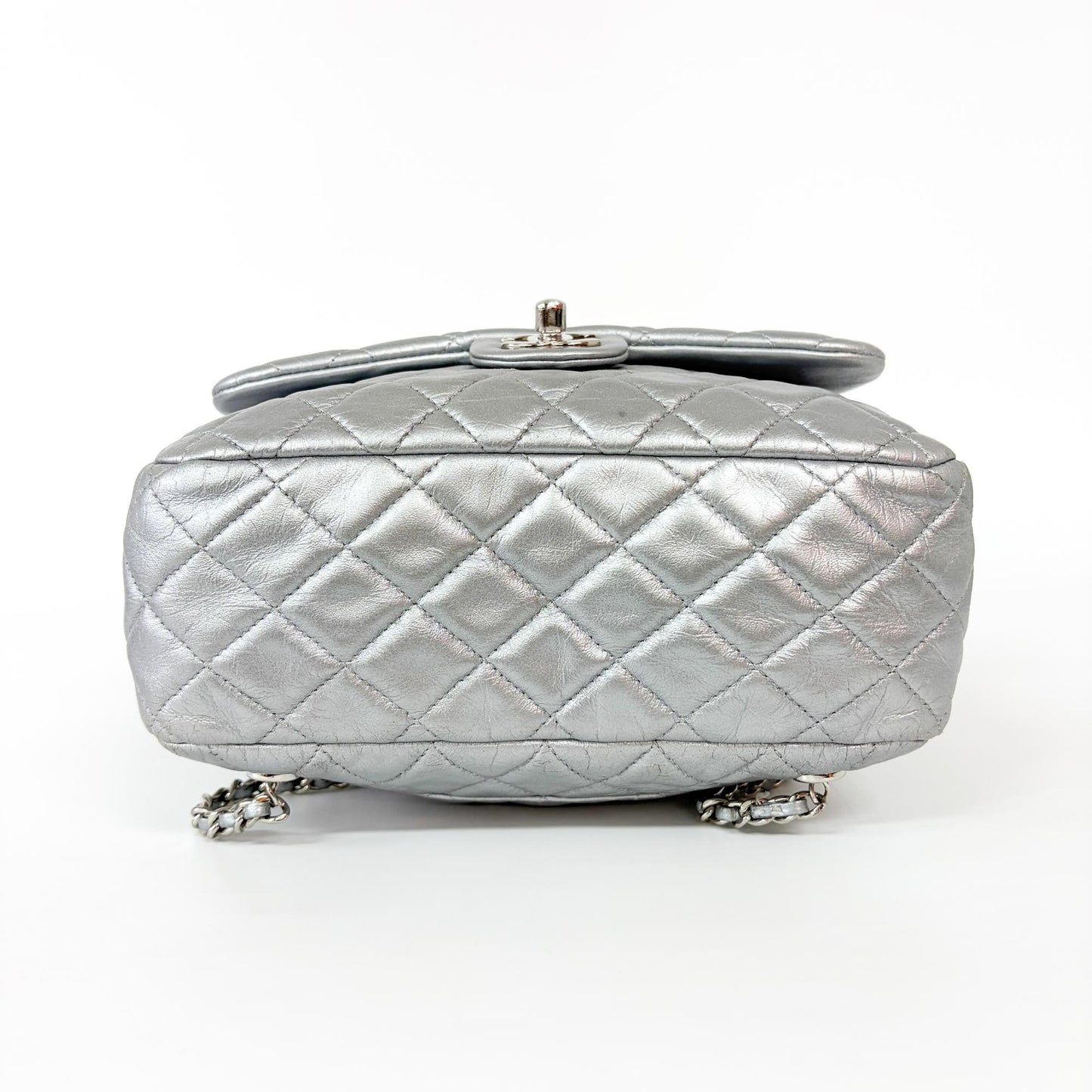 Chanel Metallic Silver Quilted Lambskin Flap Bag Silver Hardware