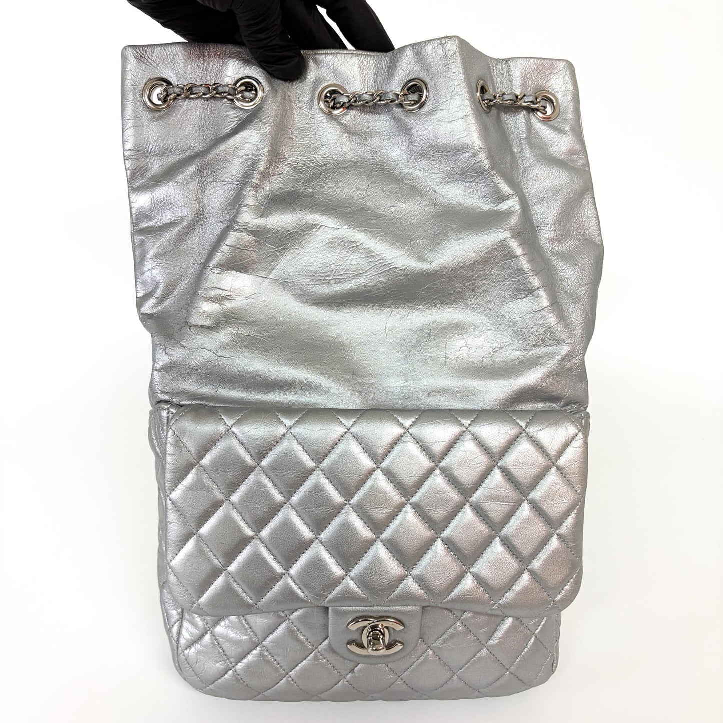 Chanel Metallic Silver Quilted Lambskin Flap Bag Silver Hardware