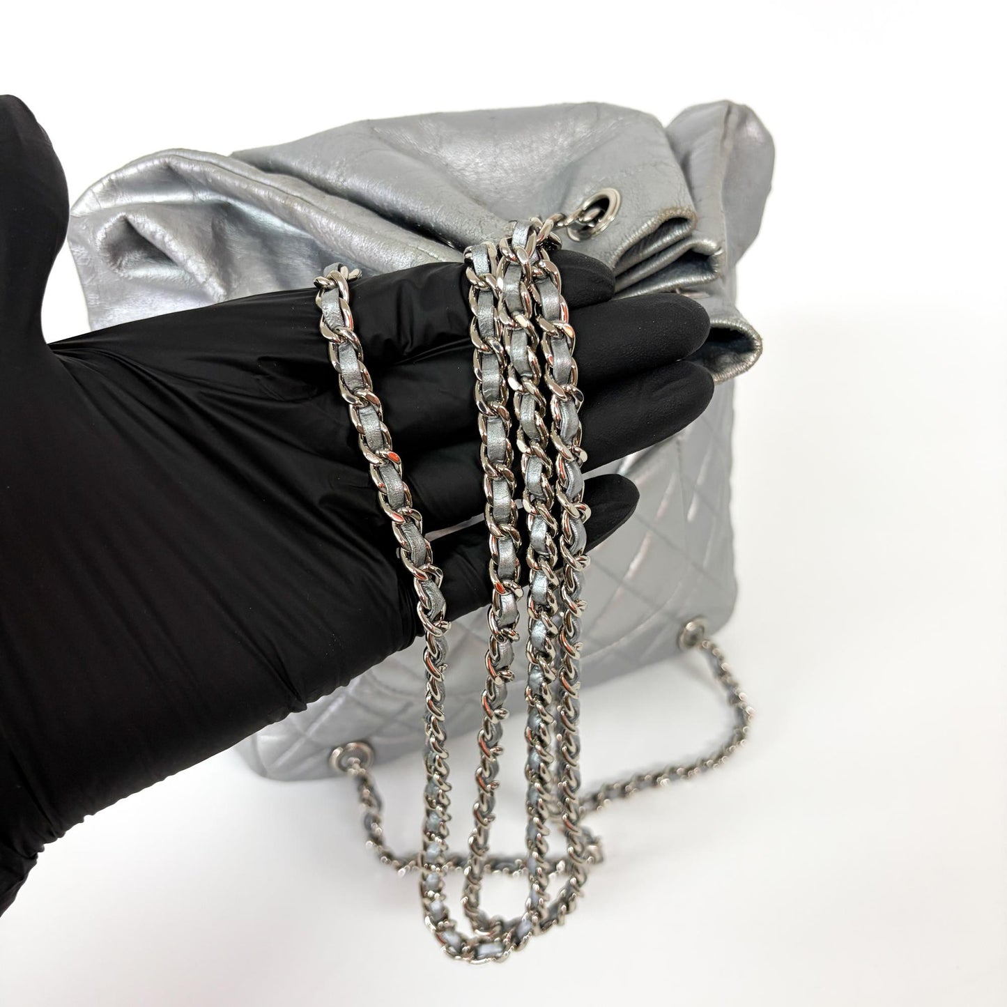 Chanel Metallic Silver Quilted Lambskin Flap Bag Silver Hardware