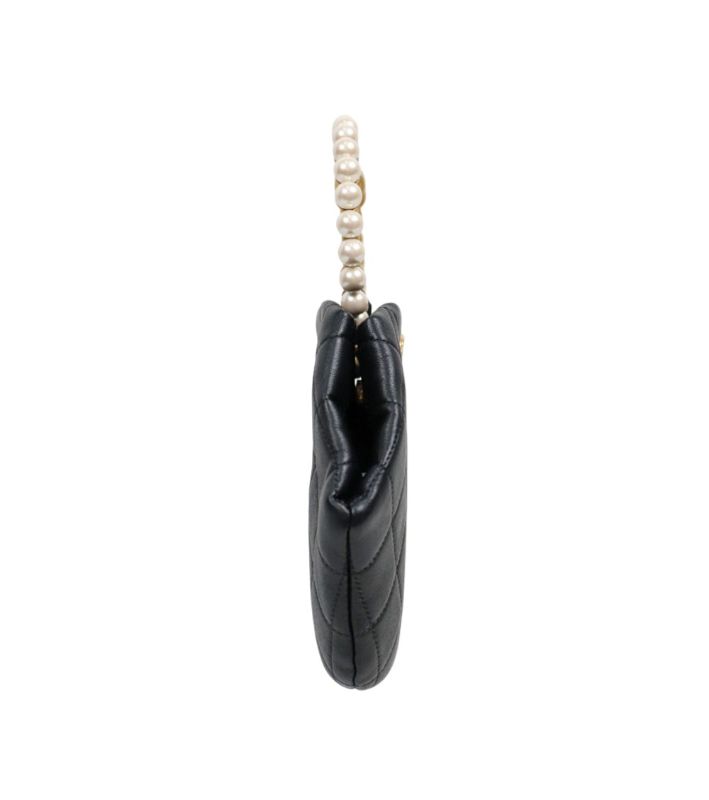 Chanel Black Leather Pearl-Handle Pouch