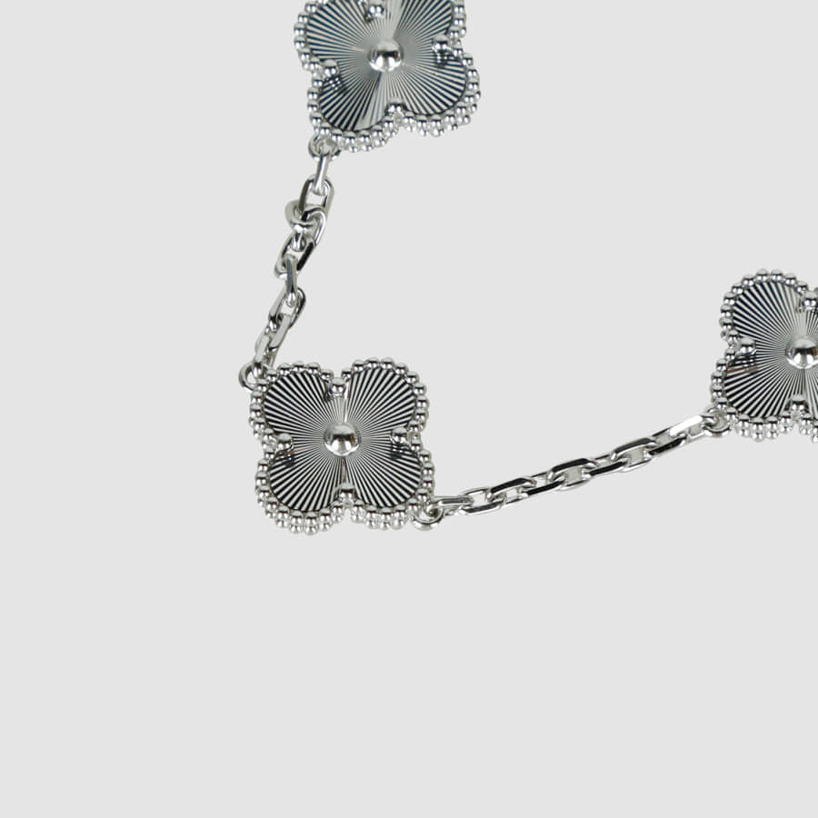 Van Cleef & Arpels Vintage Alhambra Guilloche 5-Motif White Gold Bracelet