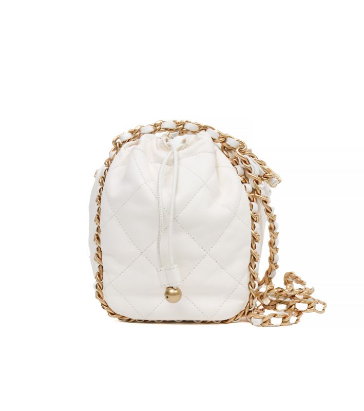 Chanel White Quilted CC Gold-Plated Chain Shoulder Bag with Built-in Chip