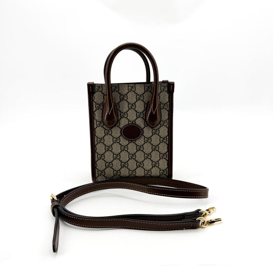 Gucci Interlocking G Mini Tote Bag Brown GG Supreme