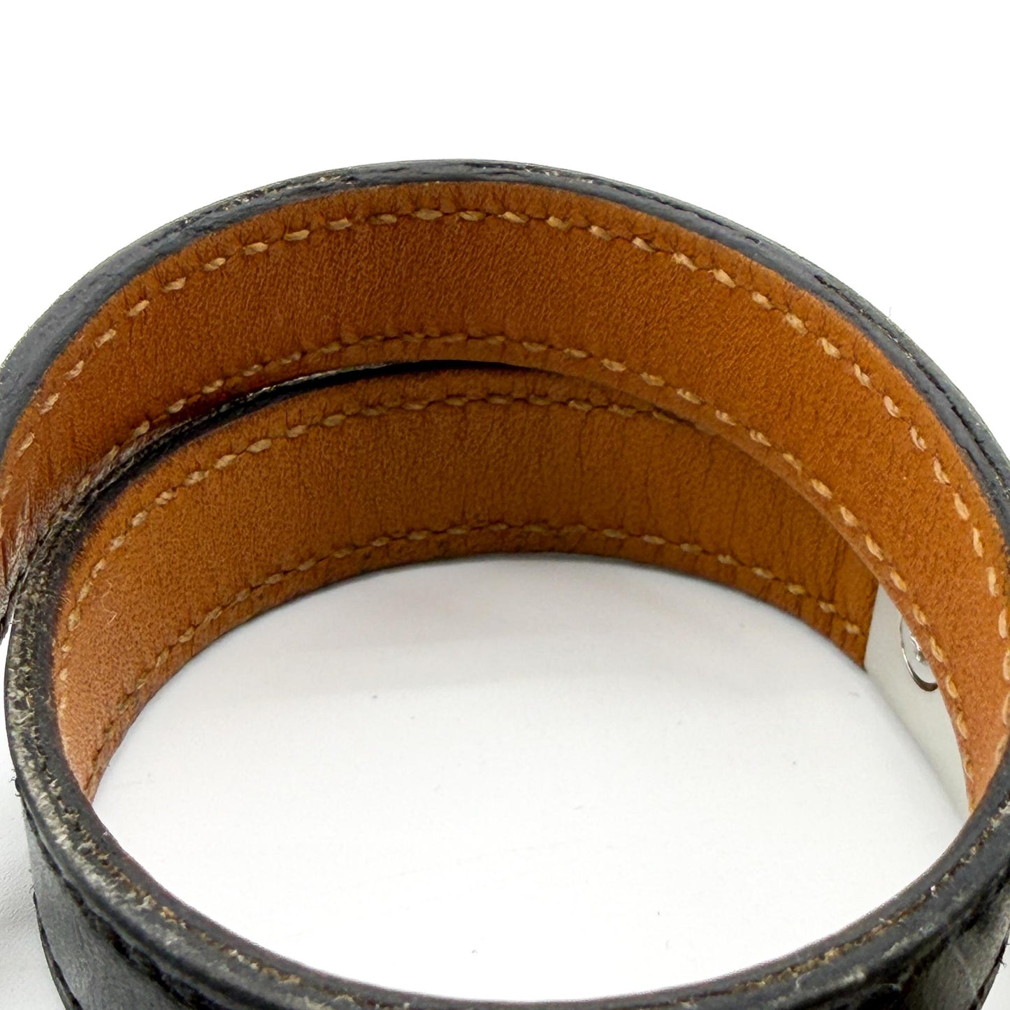Hermès Collier de Chiens Double Tour Leather Bracelet Black Silver